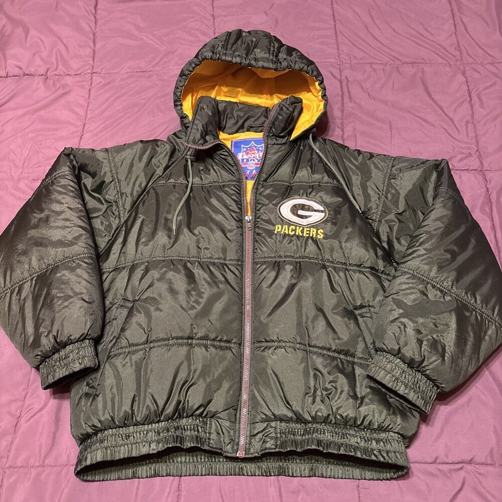 Vtg Green Bay Packers Game Day Puffer Jacket Men Extra Large Hooded NFL Coat XL
